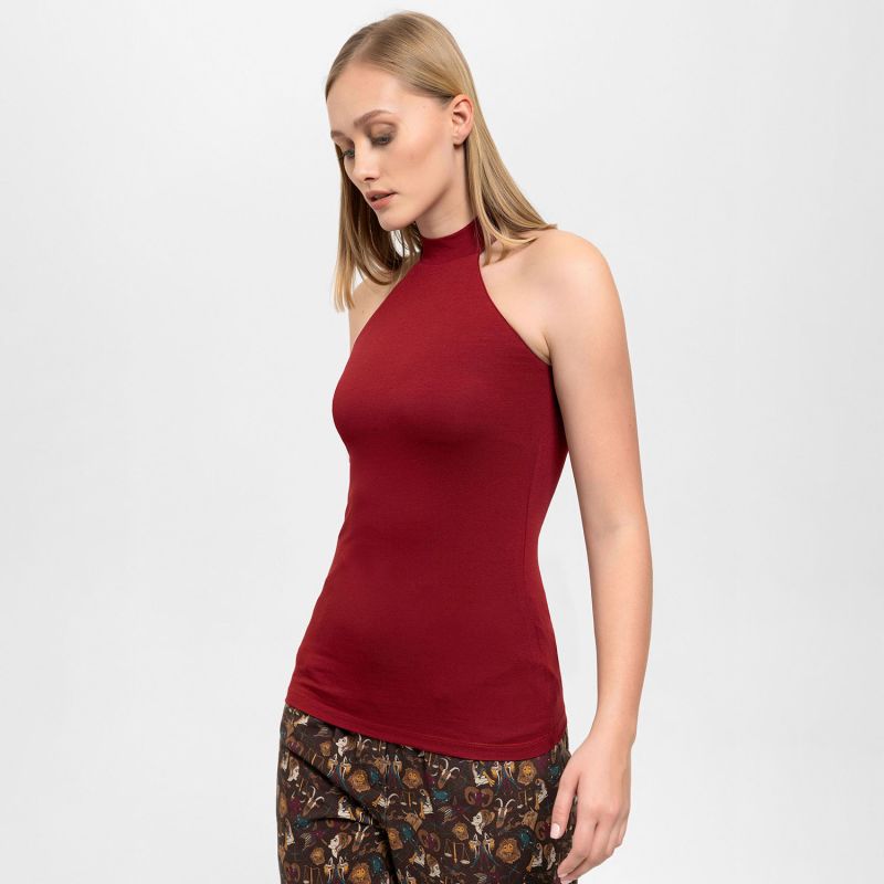 High Neck Halter Top In Red image