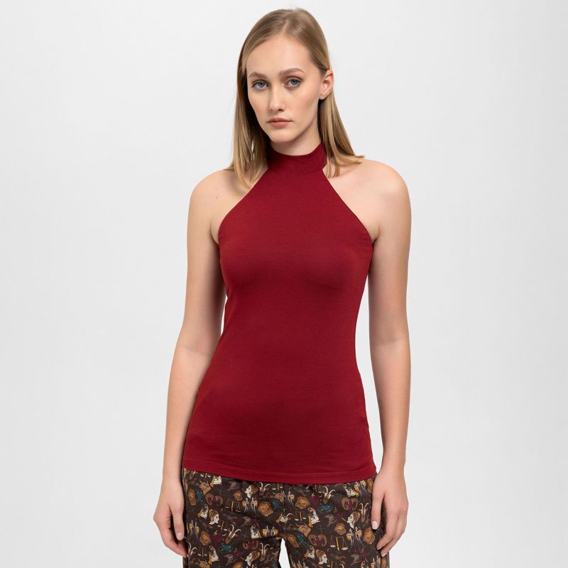 High Neck Halter Top In Red image