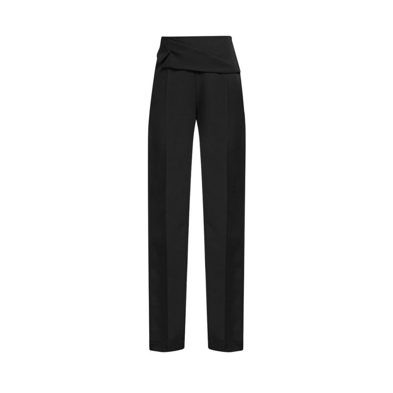 High-Waist Waist Straight-Leg Overlap Trousers In Black image