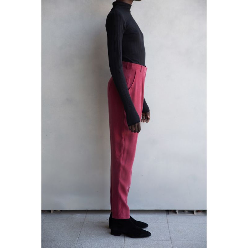 High Waisted Cupro Tailored Pants With Pockets- Red image