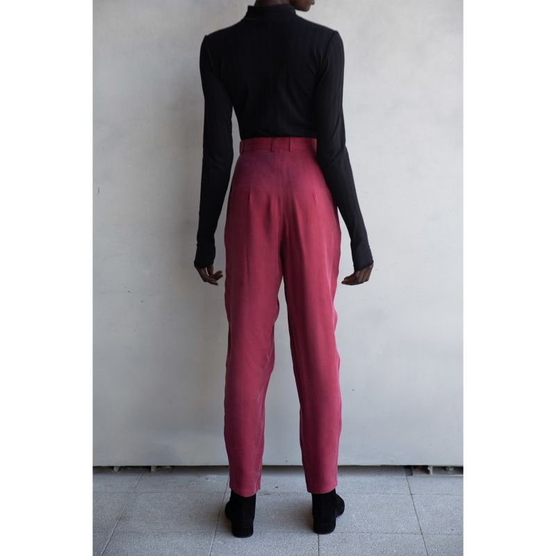 High Waisted Cupro Tailored Pants With Pockets- Red image