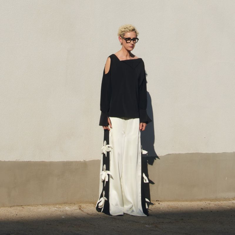 High-Waisted Palazzo Pants White Black image