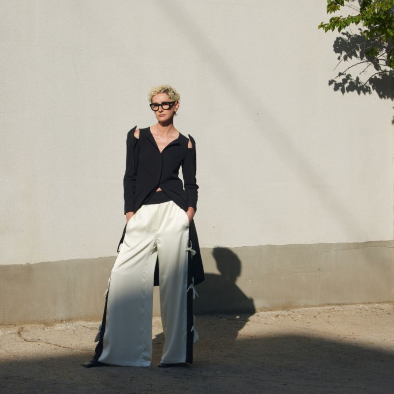 High-Waisted Palazzo Pants White Black image