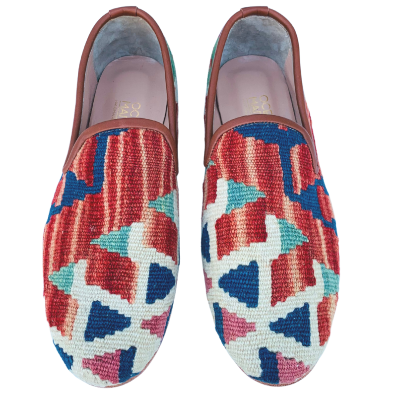 Men's Turkish Kilim Loafer Red With Blue, Cream, & Green image