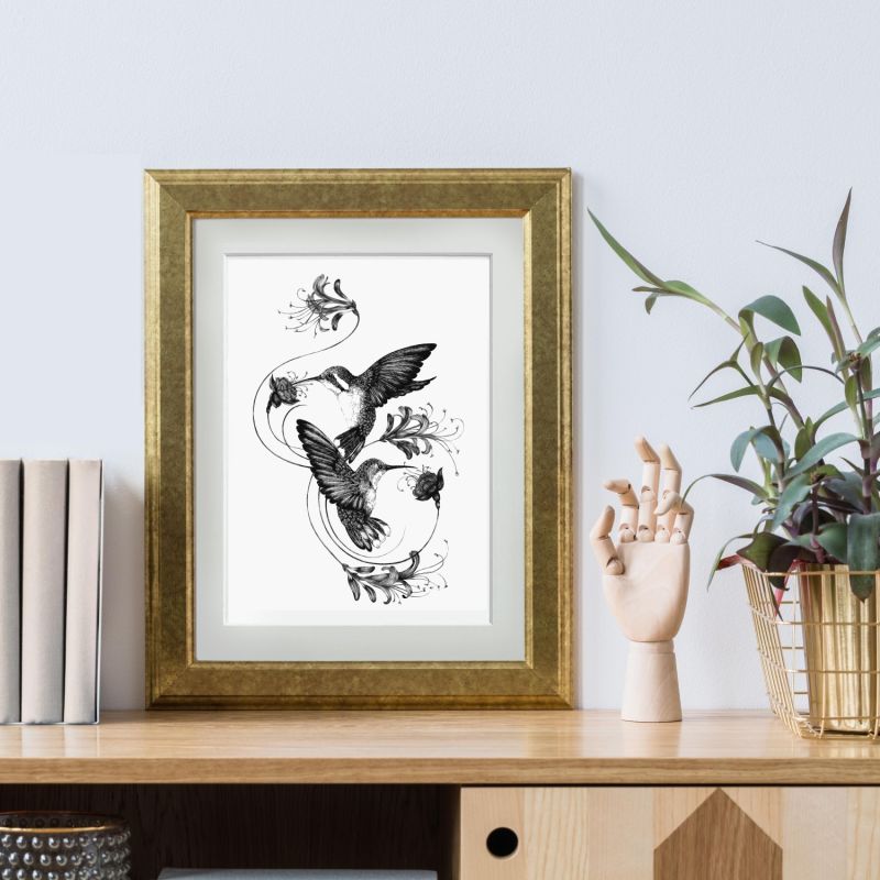 'Hummingbirds & Honeysuckle' Fine Art Print A5 image