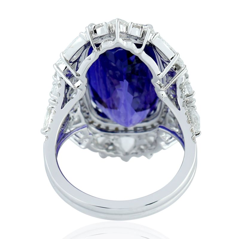 Cocktail Ring White Gold Pave Diamond Tanzanite Handmade Jewelry For Gift image