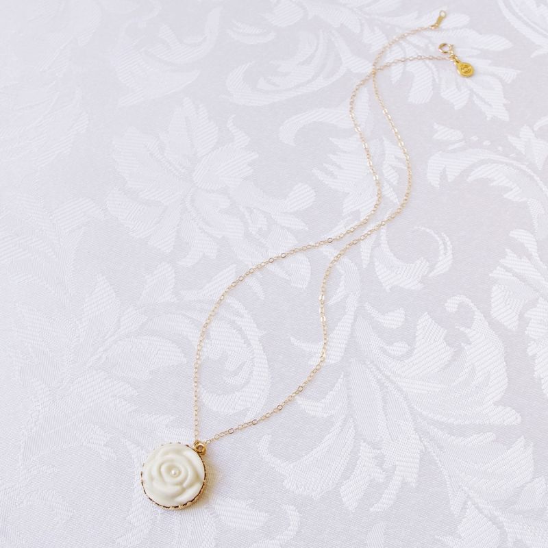 Porcelain Rose With Pearl Gold Filled Necklace image