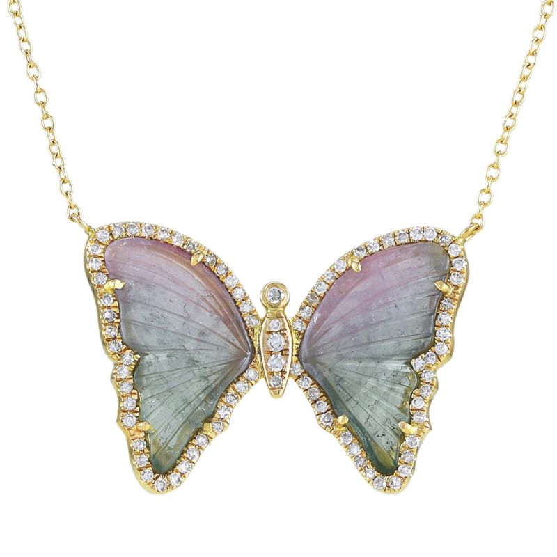 Mauve & Green Tourmaline Butterfly Necklace With Diamonds image