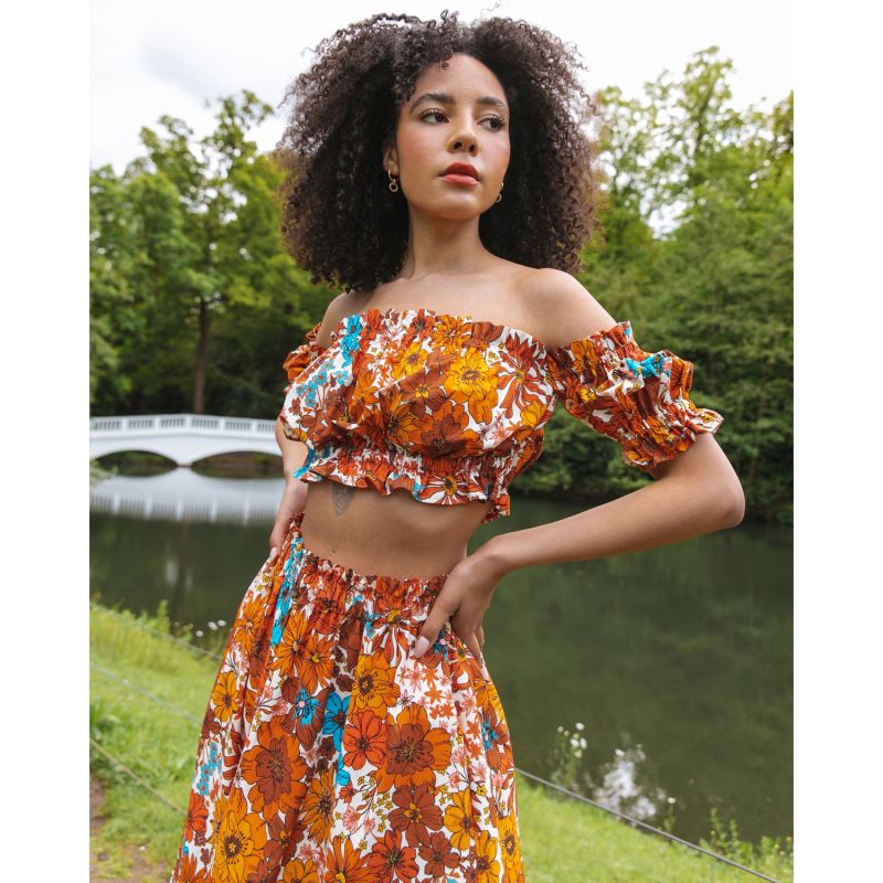 The Emmy Bardot Top In Brown 70S Floral image