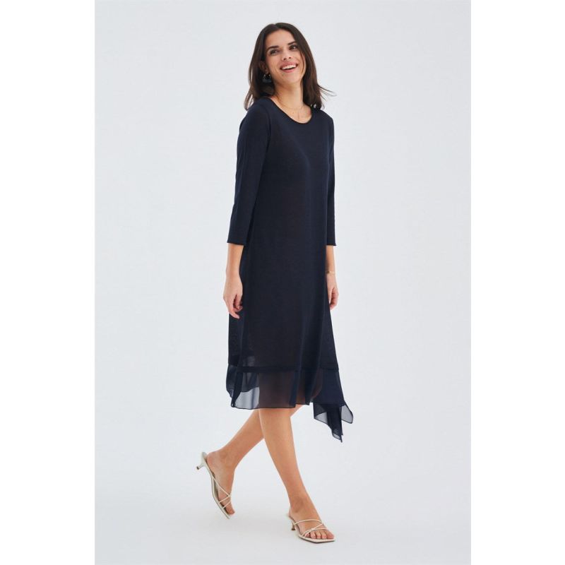 Fine Chiffon Hem Summer Knit Dress - Navy image