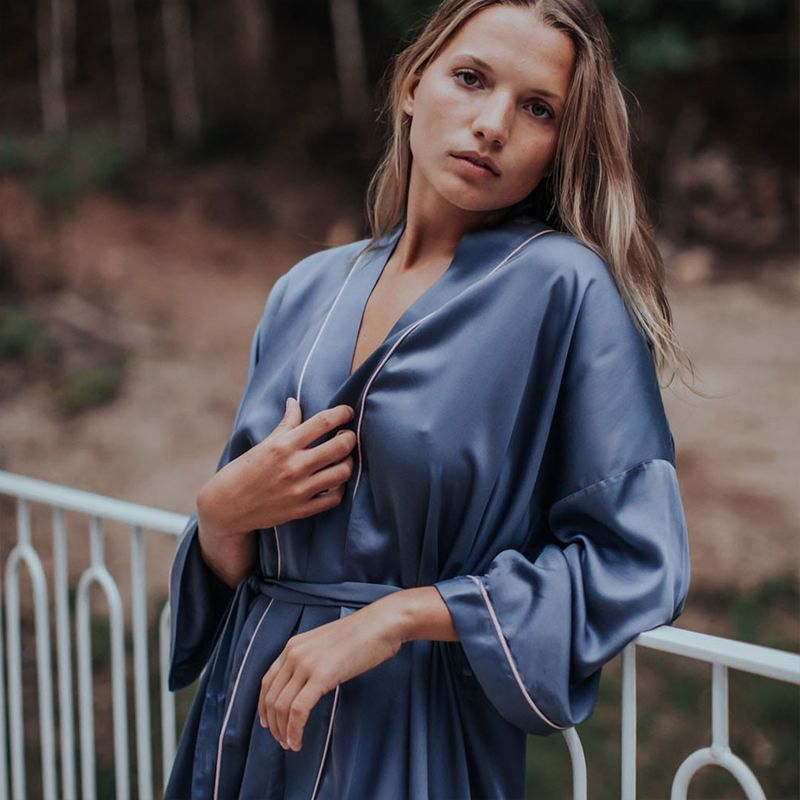 Silky Bamboo Robe In Blue image