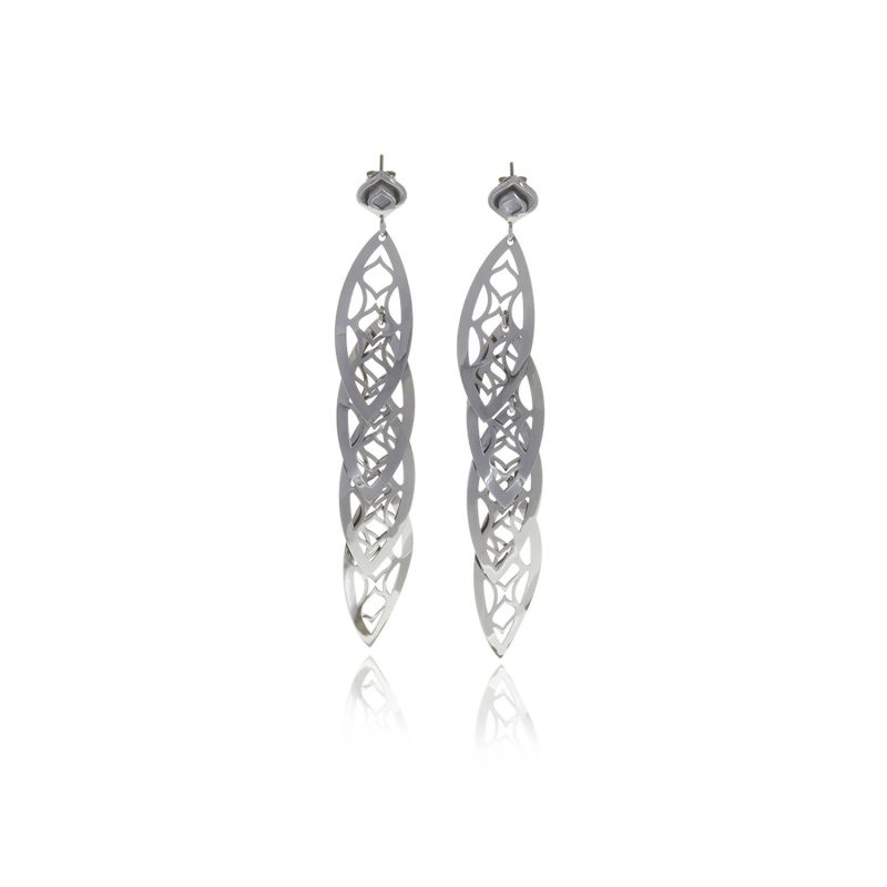 Silver Four Leaf Chandelier Line Earrings image