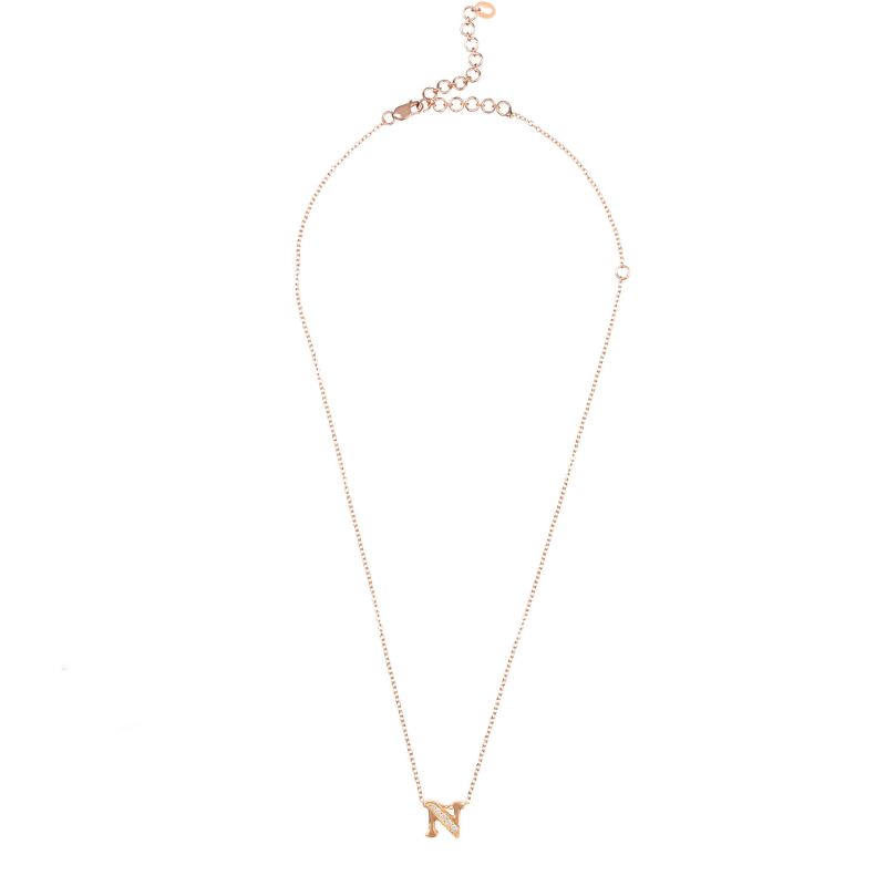 Diamond Initial Letter Pendant Necklace Rose Gold N image