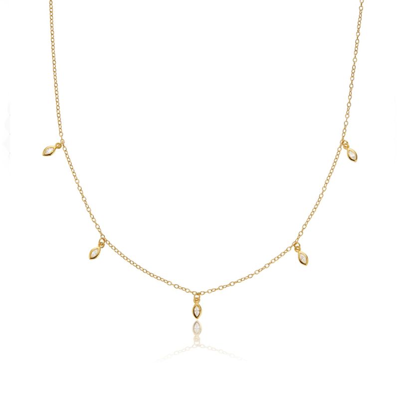 Gold Diamond Style Marquise Drop Necklace image