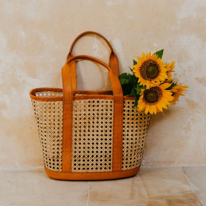 Andrea Handmade Cane Woven And Leather Shopper Tote by Pink Haley