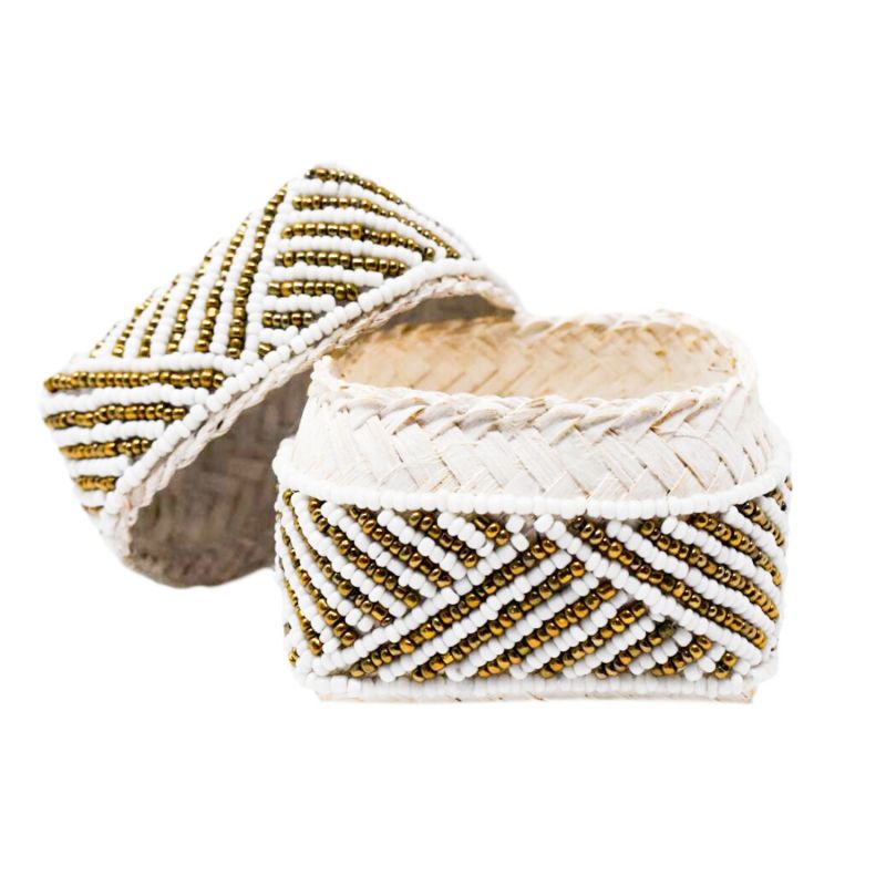 Bali Beaded Box Petite - Gold & White image