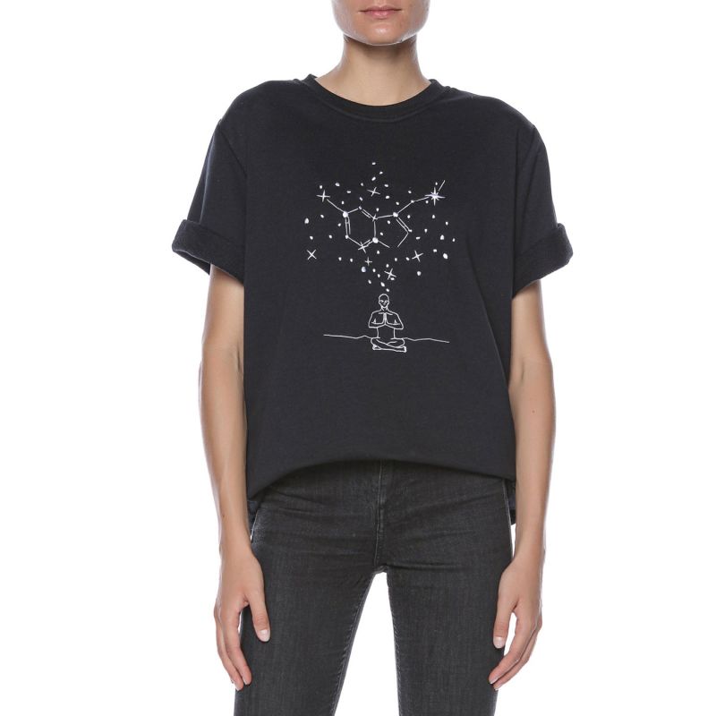 Serotonin Black Embroidered Women's T-Shirt image