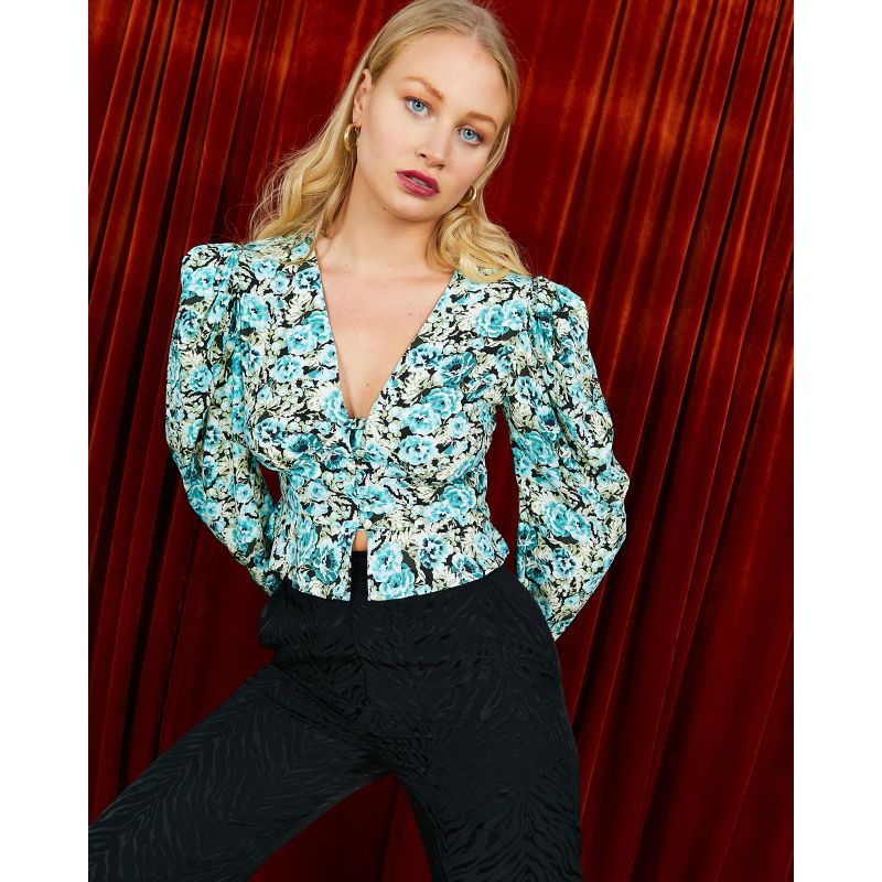 The Phoebe Puff Sleeve Blouse In Blue Floral image