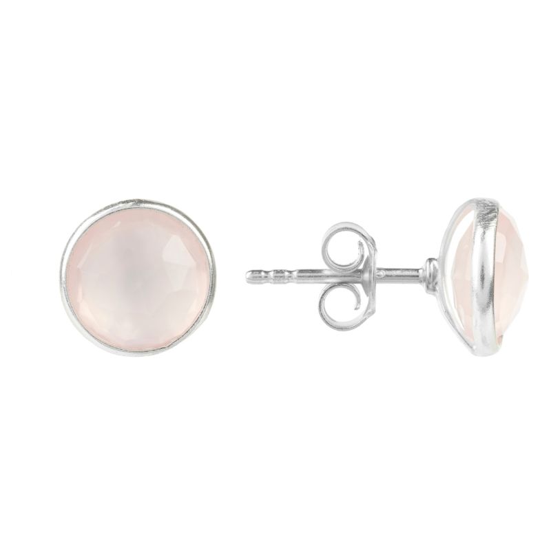 Medium Circle Stud Earrings Silver Rose Quartz image