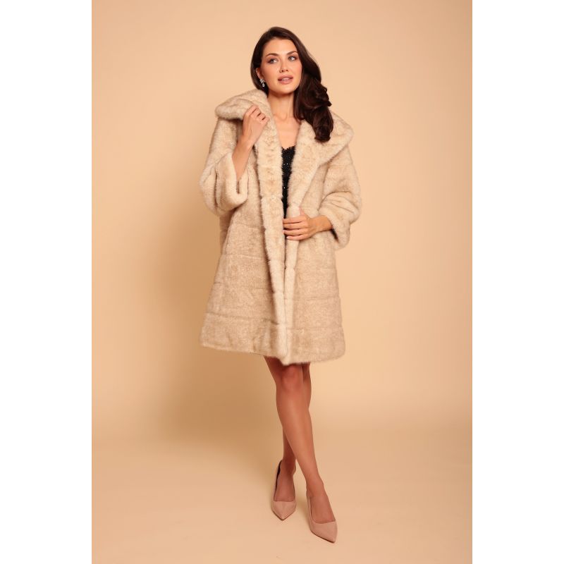 'Hollywood' Faux Fur Coat In Crema image