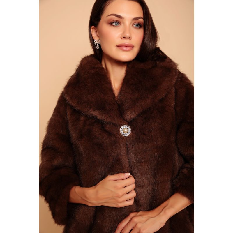 'Hollywood' Faux Fur Coat In Marrone image