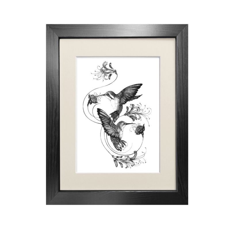 'Hummingbirds & Honeysuckle' Fine Art Print A5 image