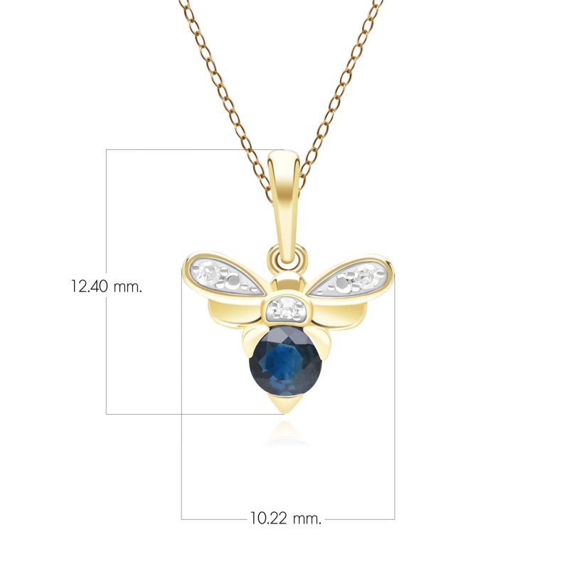 Honeycomb Inspired Blue Sapphire & Diamond Bee Pendant Necklace In Yellow Gold image