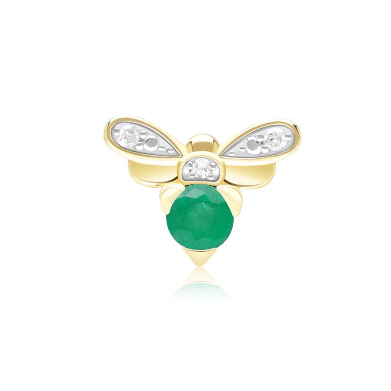 Honeycomb Inspired Emerald & Diamond Bee Pin In Yellow Gold image