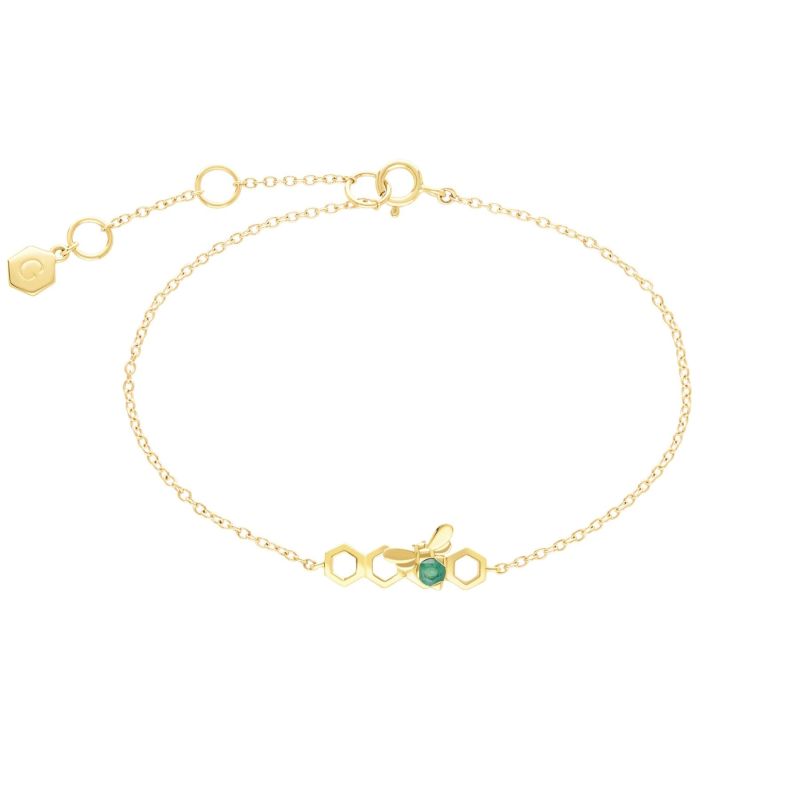 Honeycomb Inspired Emerald Link Bracelet In Yellow Gold image