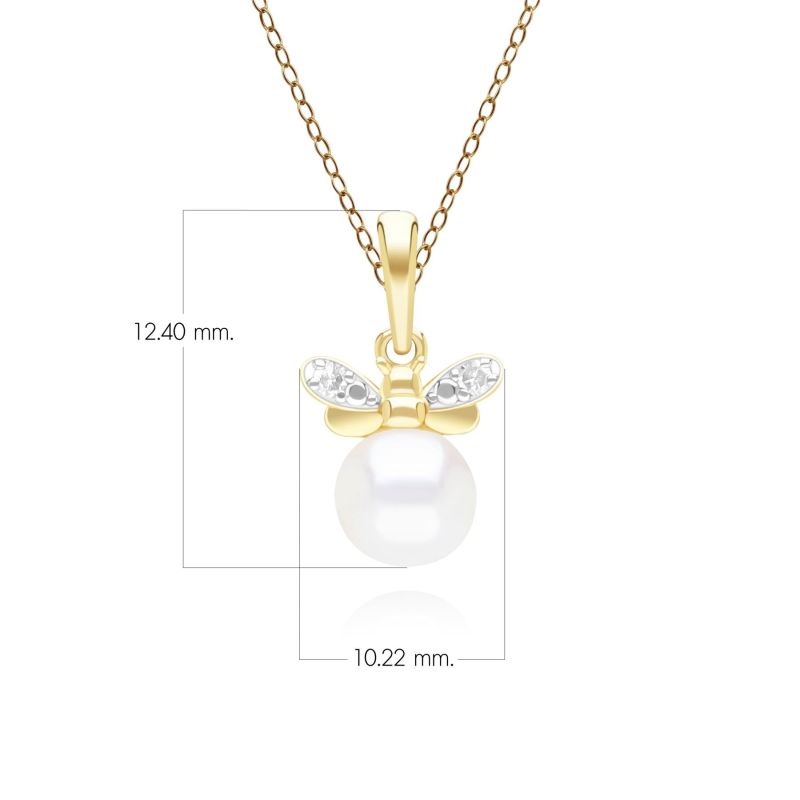 Honeycomb Inspired Pearl & Diamond Bee Pendant Necklace In Yellow Gold image