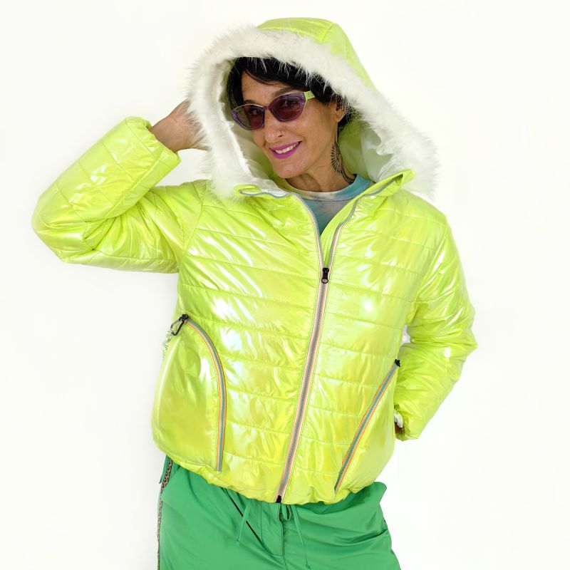 Lime green puffer coat top