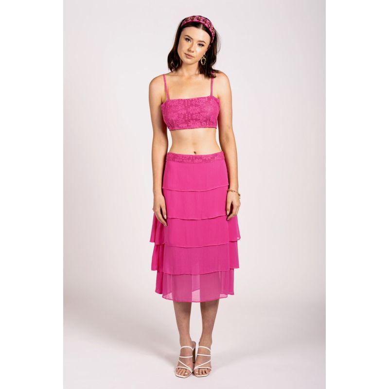 Hot Pink Layered Midi Skirt - Romancing Resort Skirt image