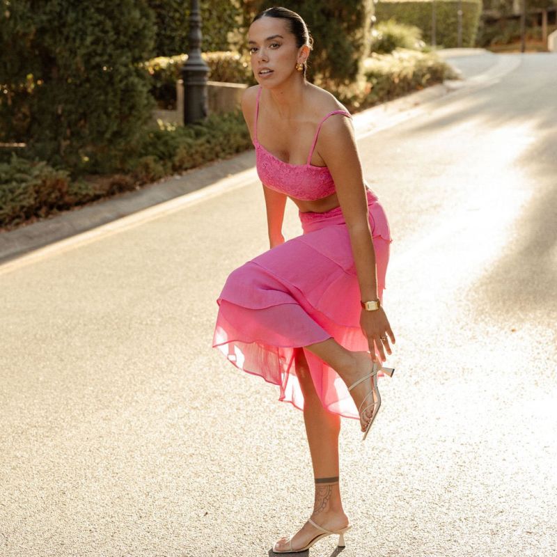 Hot Pink Layered Midi Skirt - Romancing Resort Skirt image