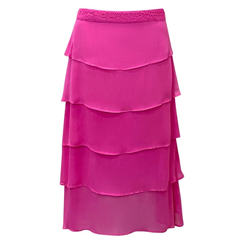 Hot Pink Layered Midi Skirt - Romancing Resort Skirt image