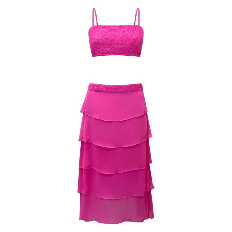 Hot Pink Layered Midi Skirt - Romancing Resort Skirt image