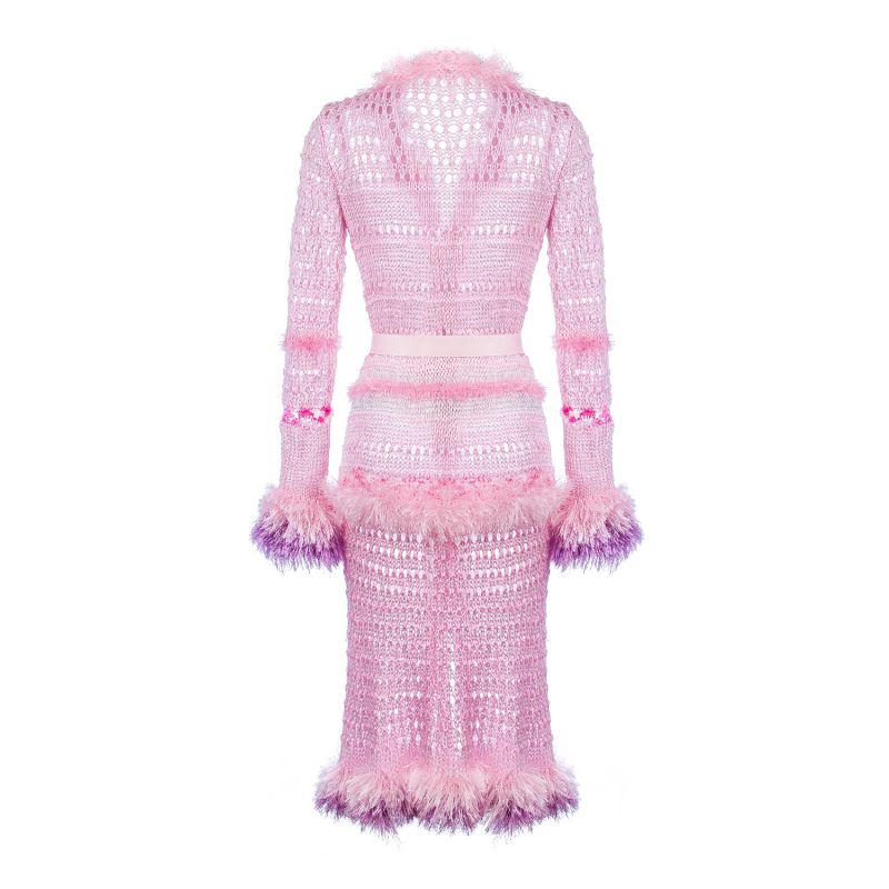 Monroe Pink Handmade Knit Cardigan-Dress With Belt image