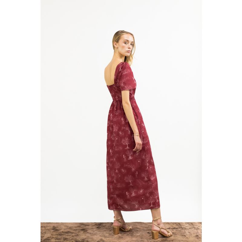 Beatrice Maxi Dress With A Sweetheart Neckline In Ruby Red & Alabaster White Cotton Toile image