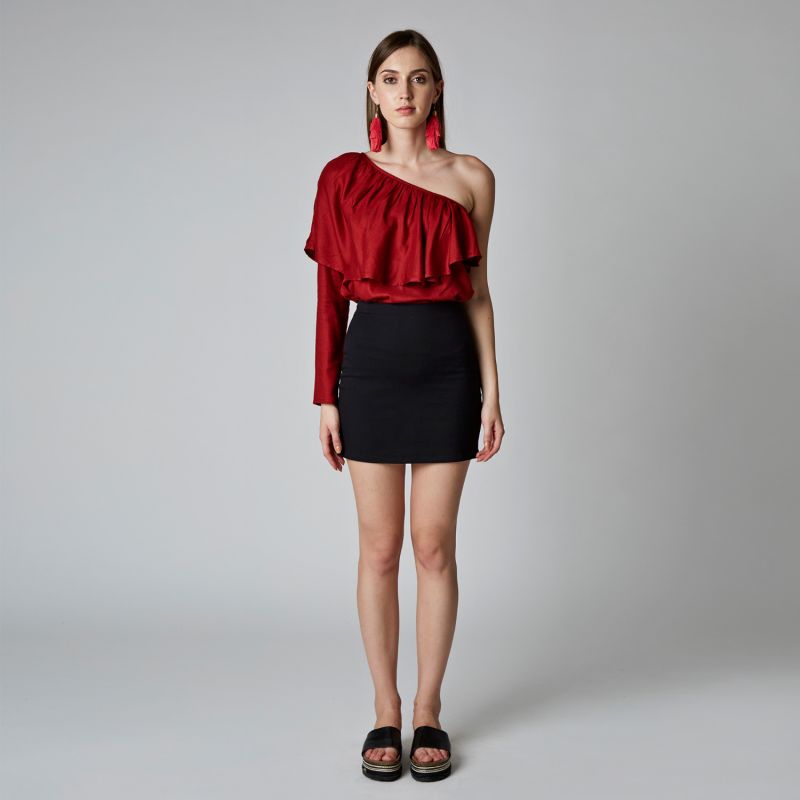 The Ziba One-Shoulder Blouse In Red image