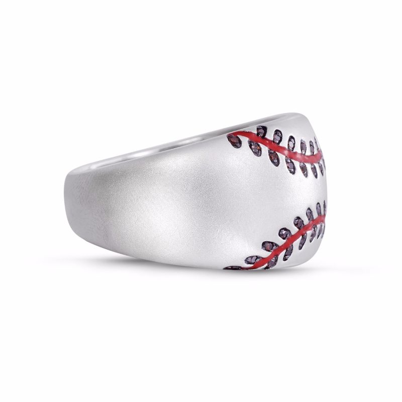 Home Run Baseball Sterling Silver Red Diamond & Enamel Band Ring image