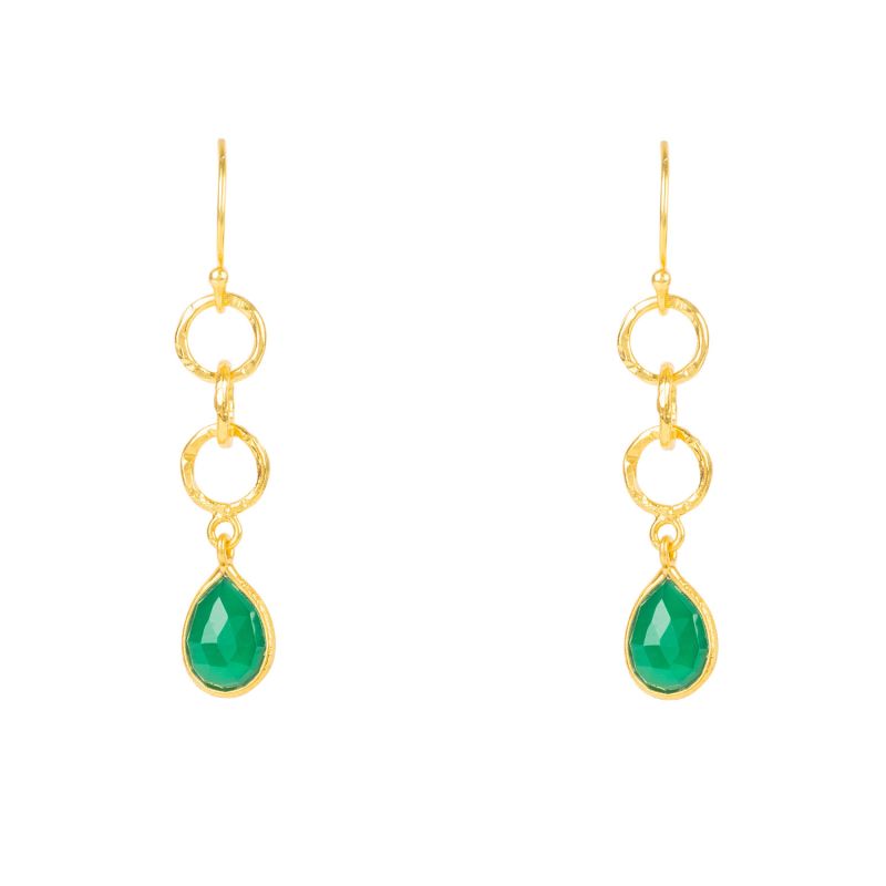 Linked Gemstone Drop Earrings Gold Green Onyx image