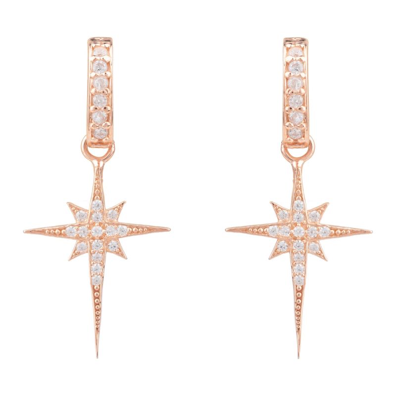 North Star Burst Small Drop Earrings Rosegold image