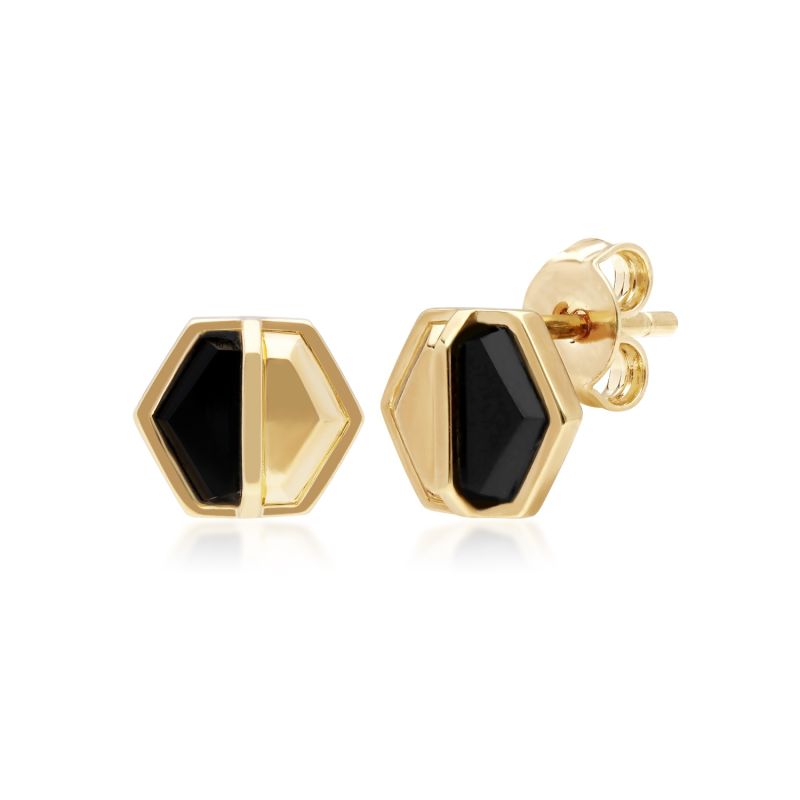 Micro Statement Onyx Earrings In Yellow Gold Plated Silver image