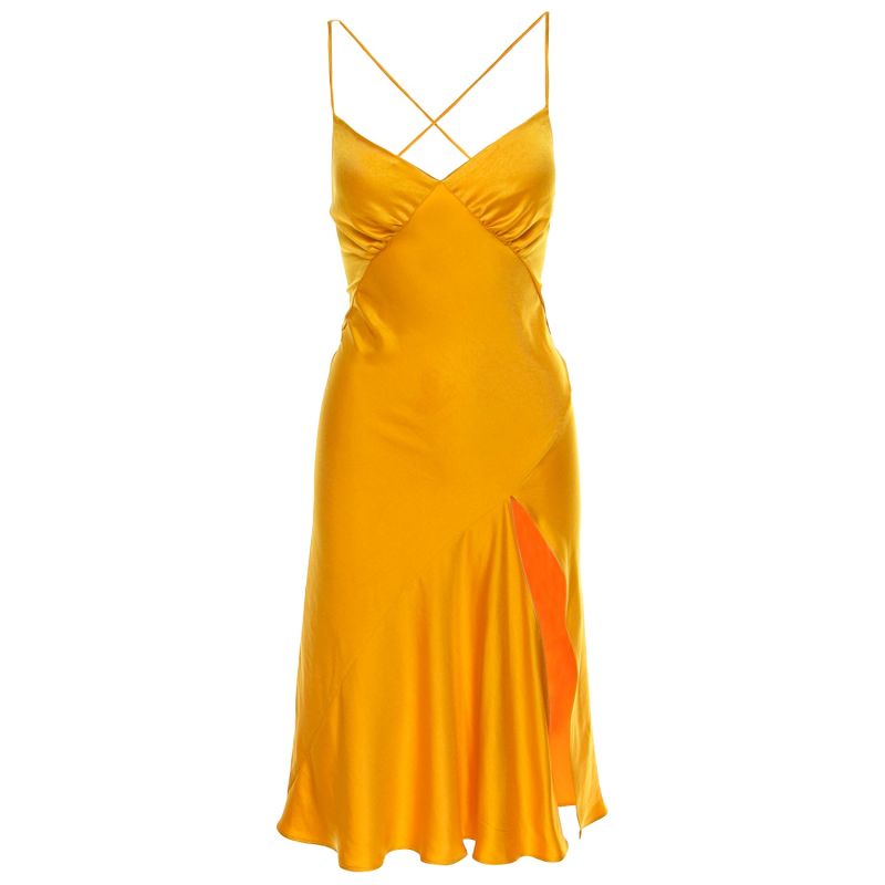 Seville Satin Midi Dress In Yellow image