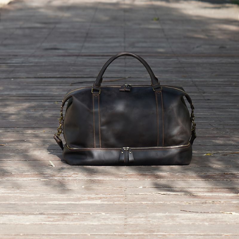 Leather Weekend Bag With Suit Compartment Vintage Dark Brown Touri
