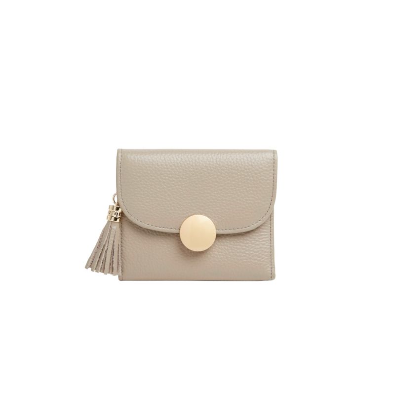 Small Leather Tassel Purse In Light Taupe image