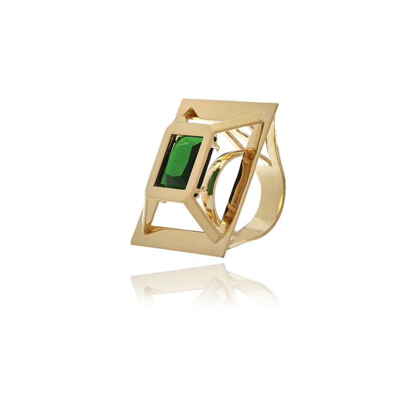 Gold Emerald Square Ring image