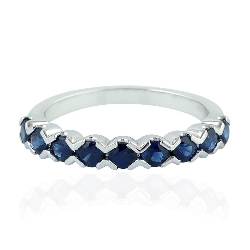 White Gold Blue Sapphire Half Eternity Band Ring image