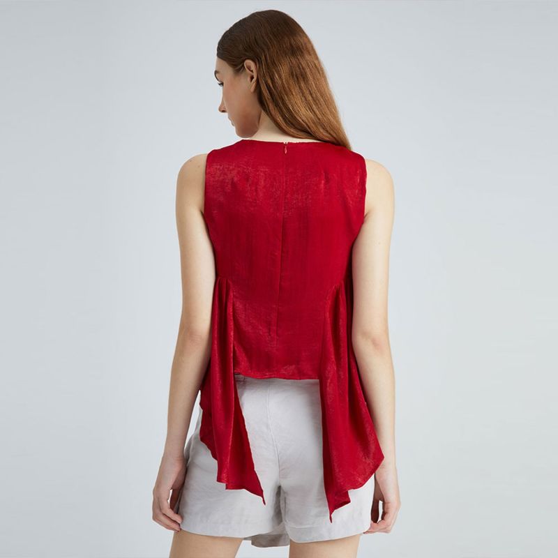 Hudson Gathered Side Flare Top In Shiny Scarlet Red image