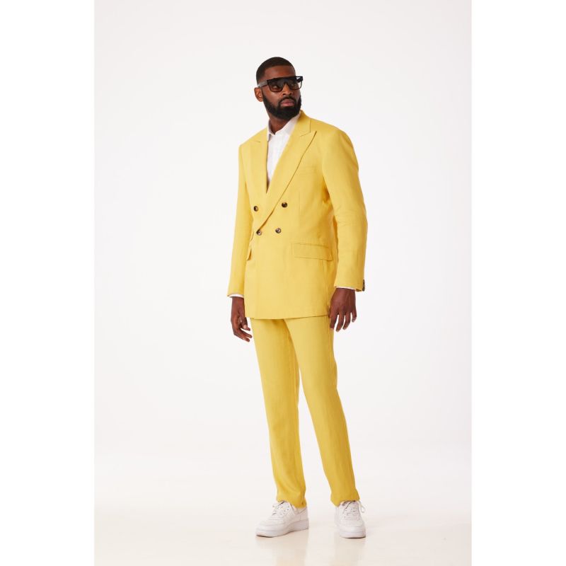 Hugo Linen Double Breasted Suit - Mustard | DAVID WEJ | Wolf & Badger