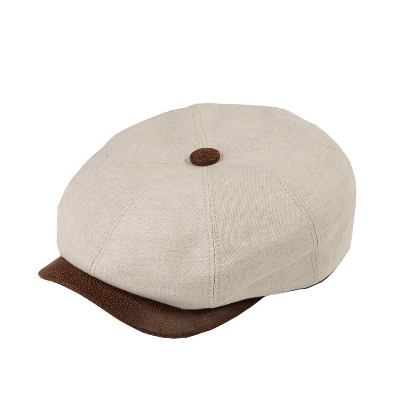 Hugo Swan Natural Linen Herringbone Peaky Bakerboy Newsboy Summer Cap